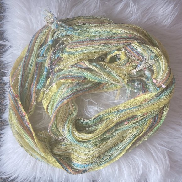 Lightweight Chartreuse Yellow Metallic Scarf - Picture 2 of 10